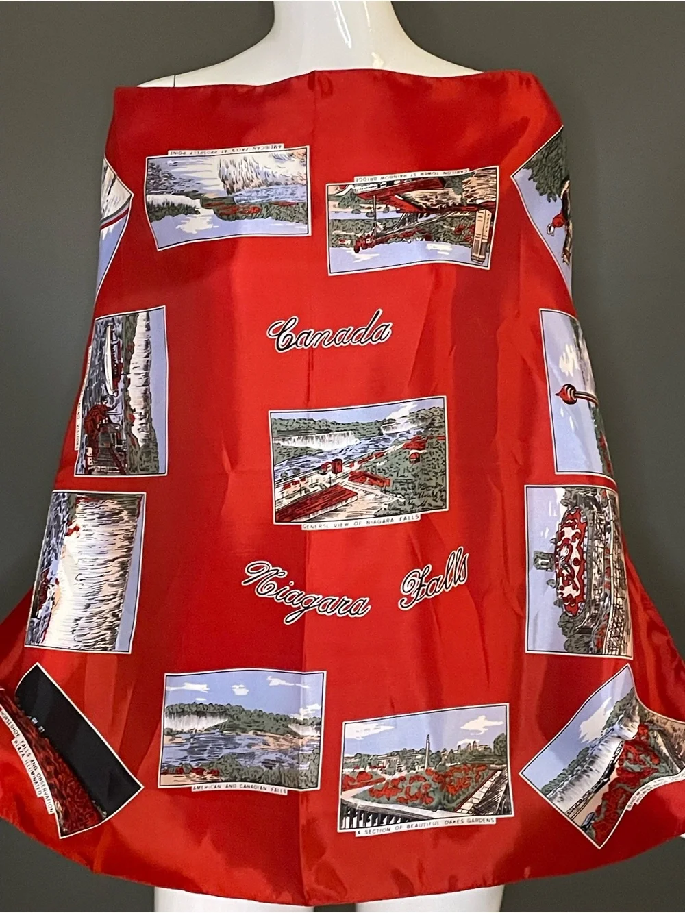 Rare Vintage Niagara Falls Souvenir Scarf 27 In Sq  Mint Unworn Condition